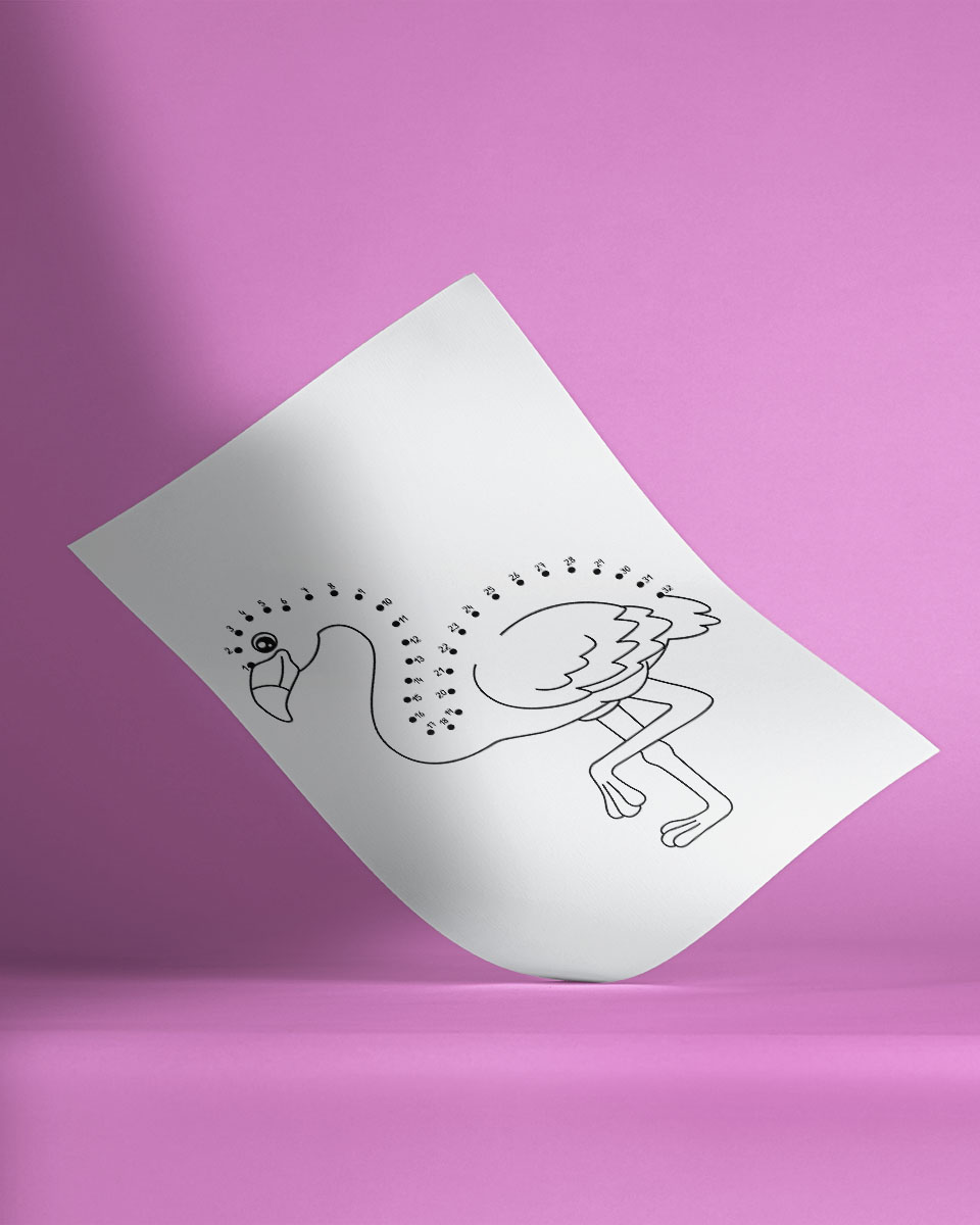 Free Flamingo Dot-to-Dot Colouring Page For Kids