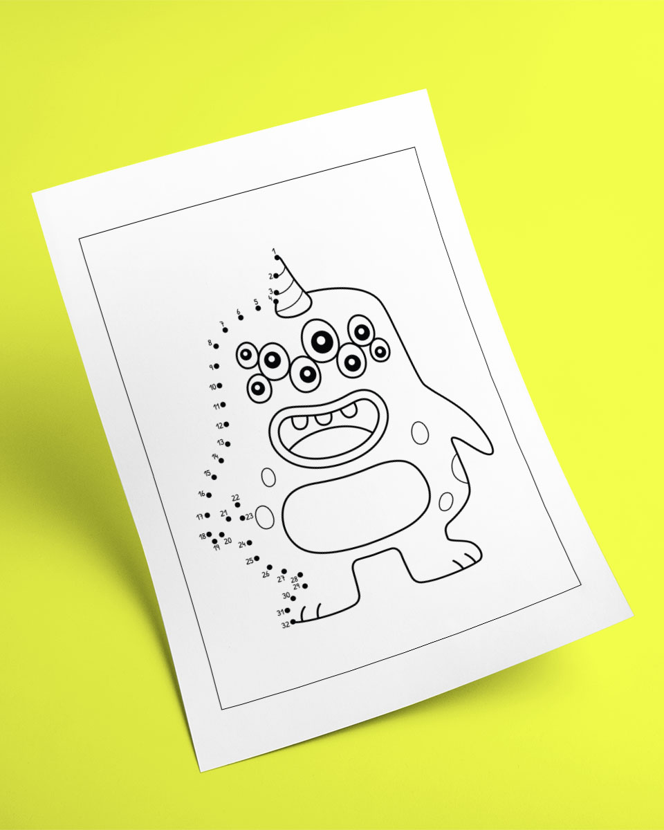 Free Monster Dot-to-Dot Colouring Page For Kids