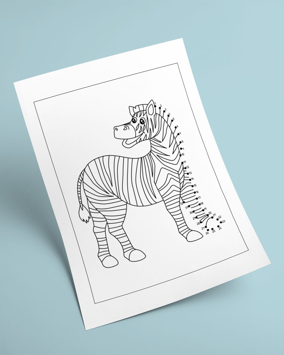 Free Zebra Dot-to-Dot Colouring Page For Kids
