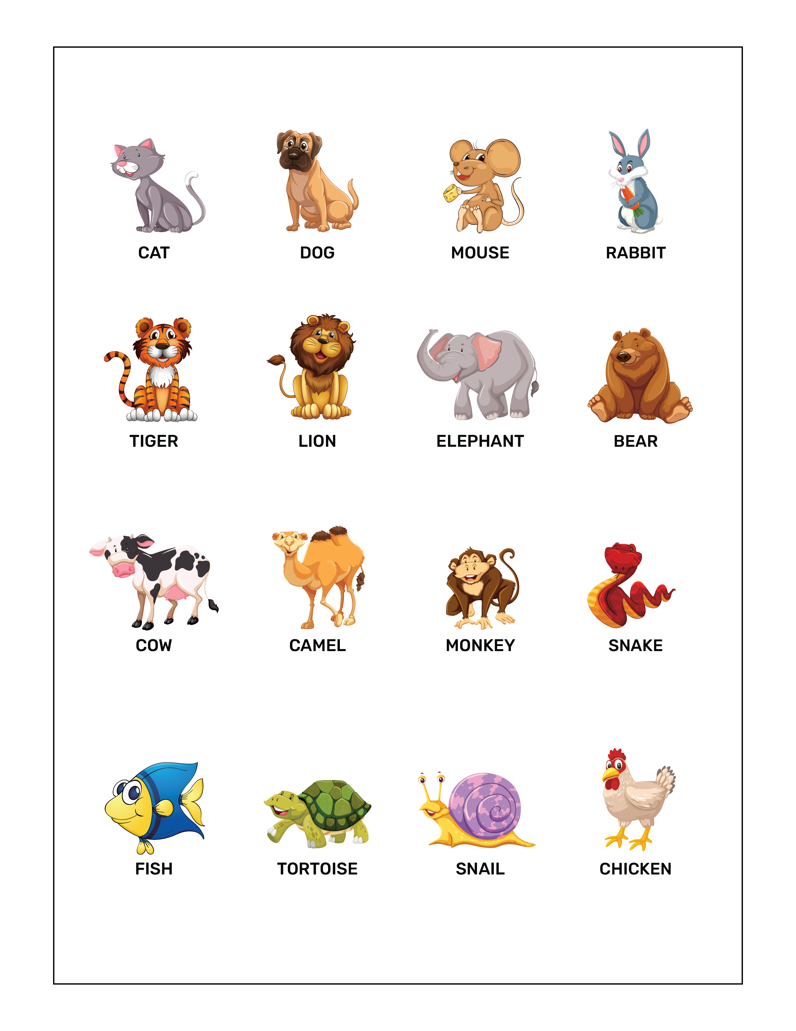 Learning Animals (Free Common and Advanced Animal Charts) – in English ...